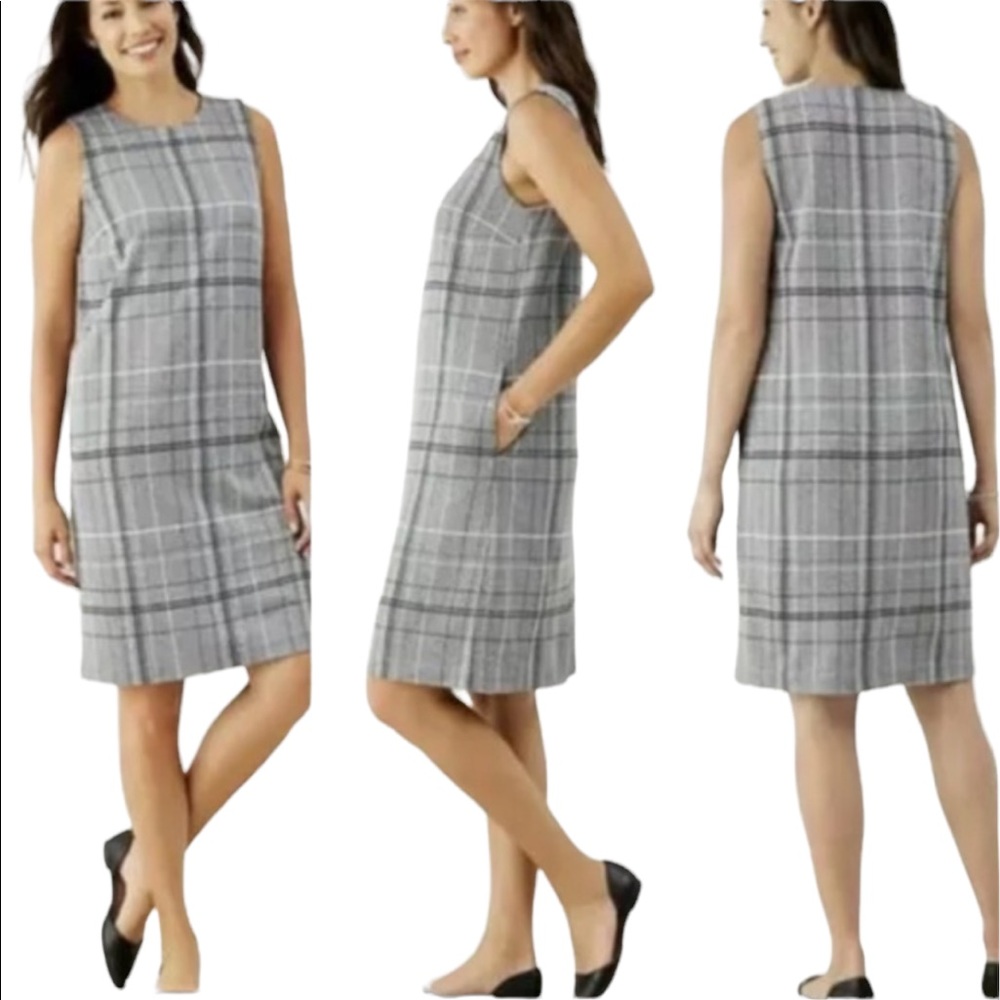 J Jill Gray Plaid Knit Sleeveless Shift Dress
